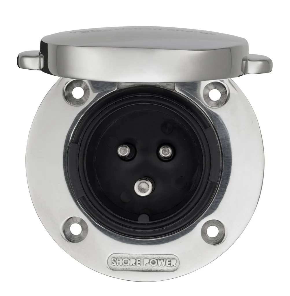 Landstrom-Anschluss Anschlussdose, Anschlussdose Edelstahl mit Abdeckung 16A/250VAC (2p/3w)